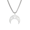Silver stainless steel moon pendant necklace with hollow cat paw and celtic knot detail - Box Chain / Steel