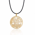 Gold hollow stainless steel necklace with Egyptian Ankh and Eye of Providence pendant - Leather Rope / Gold