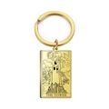 Porte-clés vintage en acier inoxydable doré avec gravure Tarot La Maison Dieu XVI - Or-La Tour