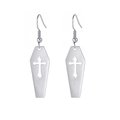 Silver stainless steel gothic coffin earrings with hollow cross design on hooks - Steel