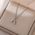 Silver rainbow and clouds pendant necklace with sparkling cubic zirconia on jewelry box - Rainbow And Cloud Style (X0308)