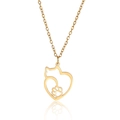 Gold stainless steel necklace with hollow heart, cat silhouette and paw print pendant - Gold