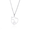 Silver stainless steel necklace with hollow cat silhouette and paw print heart pendant - Silver