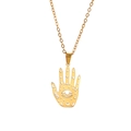 Golden Hamsa hand necklace with moon star cutouts and evil eye on polished chain - Gold