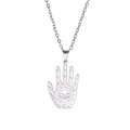 Silver boho Hamsa hand pendant necklace with cutout moon and star details for women - Steel