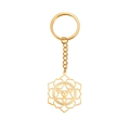 Ciondolo mandala in acciaio inossidabile dorato con design Merkaba cavo su portachiavi - Oro