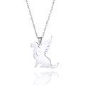 Polished stainless steel angel dog necklace with heart cutout and silver link chain - Steel