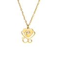Polished gold stainless steel stethoscope heart pendant necklace on white background - Gold
