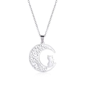 Silver stainless steel moon and cat silhouette pendant necklace with filigree details - Single Cat On Moon (ASS2023042403) / Silver Style 1 (Single Cat)