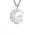 Silver stainless steel moon and cats pendant on O-chain for men and women - Double Cats On Moon (ASS2023042403) / Silver Style 2 (Double Cats)