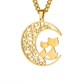 Golden moon and cats pendant necklace with hollowed intricate pattern - Double Cats On Moon (ASS2023042403) / Gold Style 2 (Double Cats)