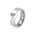 Polished stainless steel wide band ring with a minimalist dragonfly charm pendant - US 7 / Steel