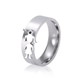 Polished silver stainless steel wide band ring with a small girl charm pendant - US 7 / Steel