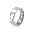 Polished silver stainless steel wide band ring with a small boy charm pendant - US 7 / Steel