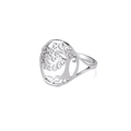 Polished silver stainless steel ring with hollow tree of life pattern and scroll leaves - US 7 / Steel