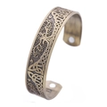 Vintage bronze open cuff magnetic bracelet featuring Celtic Knot and Tree of Life patterns - Antique Bronze