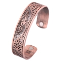 Vintage copper open bangle featuring Tree of Life relief and internal magnetic therapy stones - Antique Red Copper