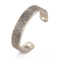 Retro bronze magnetic therapy cuff bracelet featuring embossed Celtic knots - Antique Bronze