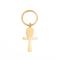 Portachiavi croce Ankh in acciaio inossidabile dorato con incisione loto e finitura lucida - Oro