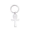 Portachiavi con croce Ankh in acciaio inossidabile lucido con incisione di loto - Color Acciaio