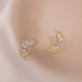 Exquisite 18K Gold Halbmond Ohrringe in Fächerform mit funkelnden Zirkonia-Steinen - Zitronen-Ohrringe (E379)