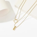 Minimalist gold double layer titanium steel necklace with square and cylinder pendants - Gold Double Layer Geometric Style (T0059 Necklace)