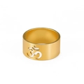Gold stainless steel wide ring featuring cutout Om yoga symbol with polished finish - US 7 / Gold
