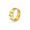 Polished gold stainless steel wide ring featuring a cute hollow cat head charm pendant - US 7 / Gold