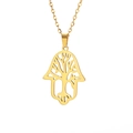 Golden Hamsa hand and tree of life hollow pendant necklace made of stainless steel - Gold
