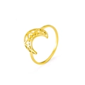 Golden crescent moon ring with intricate mandala patterns in a bohemian vintage style - US 7 / Gold