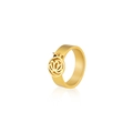 Golden stainless steel flat band ring with delicate lotus flower charm pendant - US 7 / Gold
