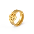 Gold stainless steel ring with a hanging cat paw and heart charm cutout detail - US 7 / Gold