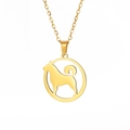 Polished gold stainless steel necklace with a minimalist hollow dog silhouette pendant - Gold