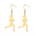 Golden stainless steel silhouette earrings featuring a minimalist running girl design - Gold