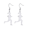 Silver stainless steel dangle earrings featuring a running girl silhouette design - Steel