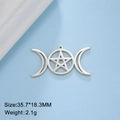 Silver Triple Moon and Pentagram pendant in stainless steel, size 35.7 by 18.3mm - Triple Moon Pentagram - Steel Color