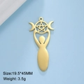 Golden stainless steel Wiccan knot pendant with pentagram and moon symbol 19.5*45MM - Goddess Holding Pentagram - Gold Color