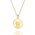 Golden stainless steel necklace featuring a hollow round cat pendant with a heart detail - Gold
