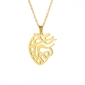 Minimalist gold hollow anatomical heart pendant necklace with O-chain for women - Gold