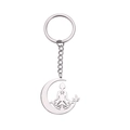 Portachiavi in acciaio inossidabile argento con mezzaluna e figura da meditazione yoga - Color Acciaio