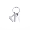 Silver stainless steel barber keychain with comb, scissors and blow dryer charms - Steel