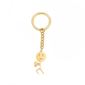 Gold stainless steel stick figure keychain holding a heart on white background - Patchwork Heart Style / Gold