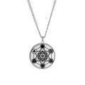 Pendentif hexagramme en acier inoxydable argenté avec motif de géométrie sacrée - Acier