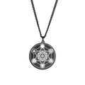 Collier homme en acier inoxydable noir avec pendentif rond à motif géométrique blanc - Noir