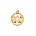 Pendentif circulaire fleur de lotus en or poli en acier inoxydable pour bijoux - Lotus dans Cercle Doré