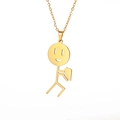 Collana minimalista in acciaio dorato con ciondolo stickman che tiene un cuore - Oro