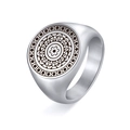 Men's silver stainless steel signet ring featuring a laser engraved mandala pattern - US 9 / Steel