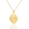 Golden stainless steel necklace featuring a geometric rhombus pendant with a spiral design - Gold
