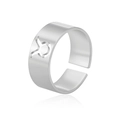 Silver adjustable Taurus zodiac sign open ring in polished stainless steel for women - Silver-Taurus