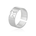 Silver adjustable stainless steel ring featuring a cutout H letter design for women - Silver-Gemini